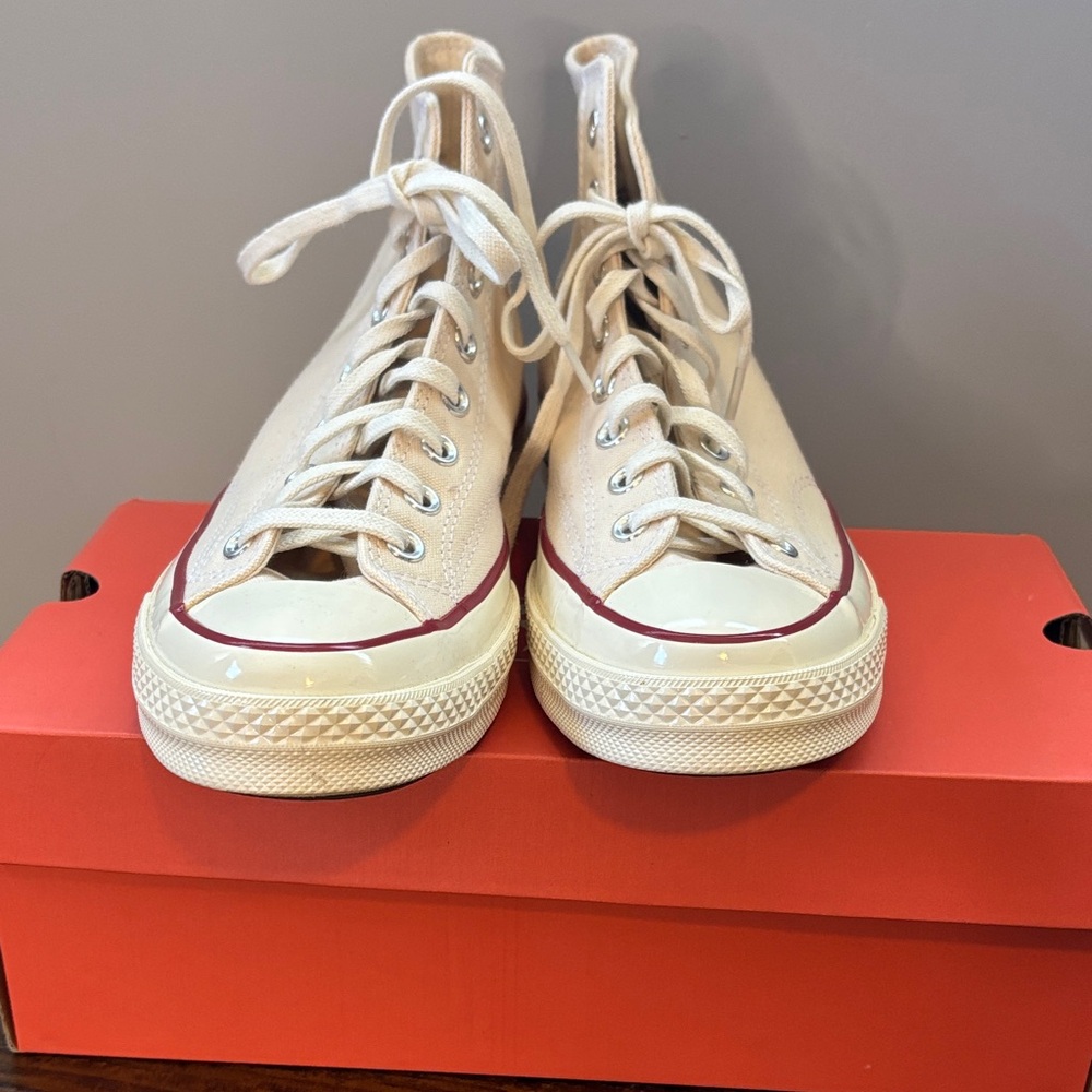Converse High Top Canvas Sneakers - Cream with Red Accent - Picture 9 of 9